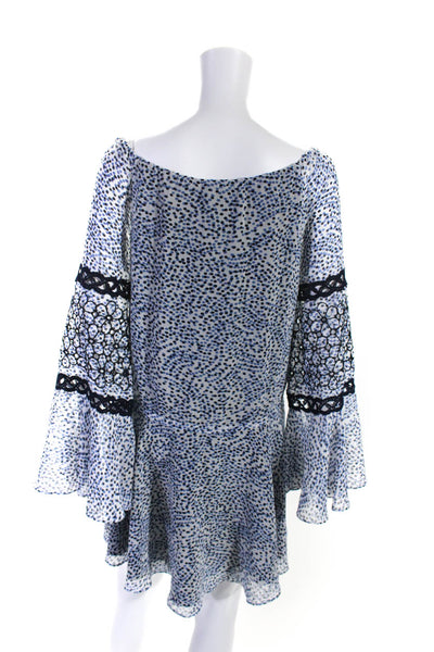 Alexis Womens Long Sleeve Embroidered Polka Dot Blouson Dress Blue Size XS