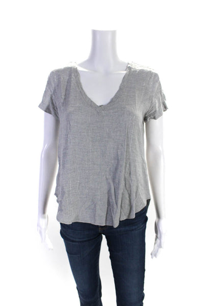 Bella Dahl Womens Short Sleeve Metallic V Neck High Low Blouse Gray Size XS