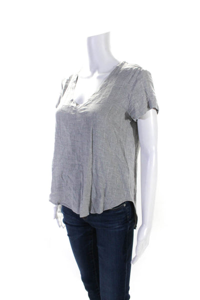 Bella Dahl Womens Short Sleeve Metallic V Neck High Low Blouse Gray Size XS