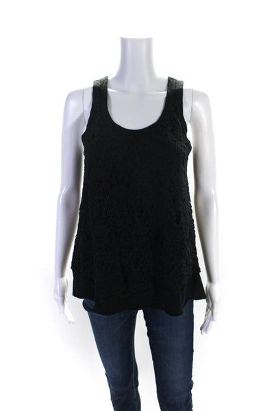 Wilt Womens Cotton Scoop Neck Sleeveless Lace Tank Blouse Black Size XS