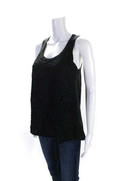 Wilt Womens Cotton Scoop Neck Sleeveless Lace Tank Blouse Black Size XS