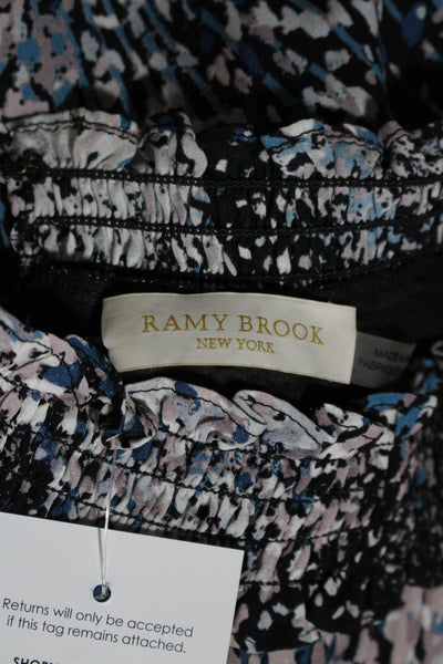 Ramy Brook Womens Silk Mock Neck Abstract Print Blouse Multicolor Size S