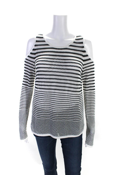 Rag & Bone Jean Womens Cotton Striped Cold Shoulder Knit Top White Black Size M