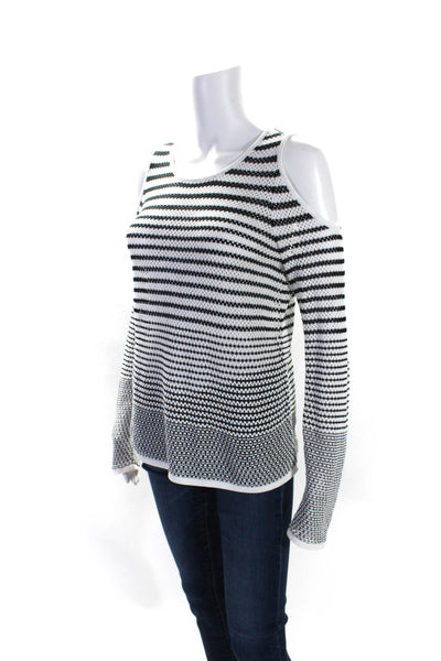 Rag & Bone Jean Womens Cotton Striped Cold Shoulder Knit Top White Black Size M