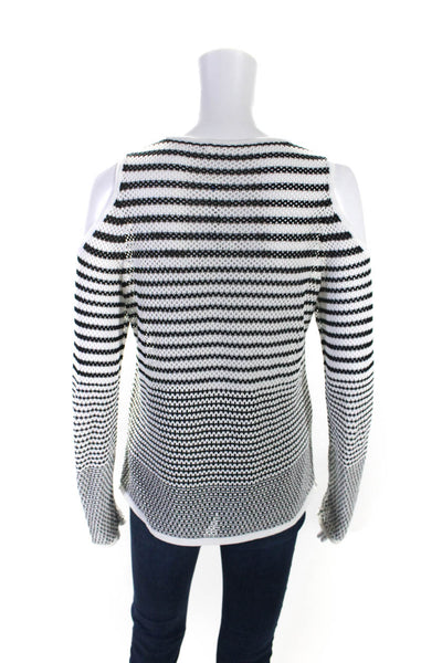 Rag & Bone Jean Womens Cotton Striped Cold Shoulder Knit Top White Black Size M