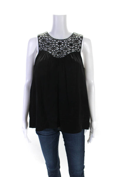 Ulla Johnson Womens Sleeveless Silk Embroidered Sweetheart Blouse Black Size 6