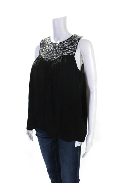 Ulla Johnson Womens Sleeveless Silk Embroidered Sweetheart Blouse Black Size 6