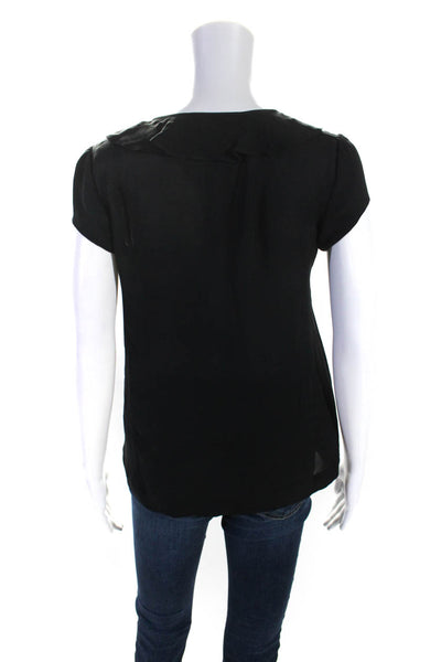 Theory Womens Silk Scoop Neck Front Zip Ruffle Blouse Black Size P