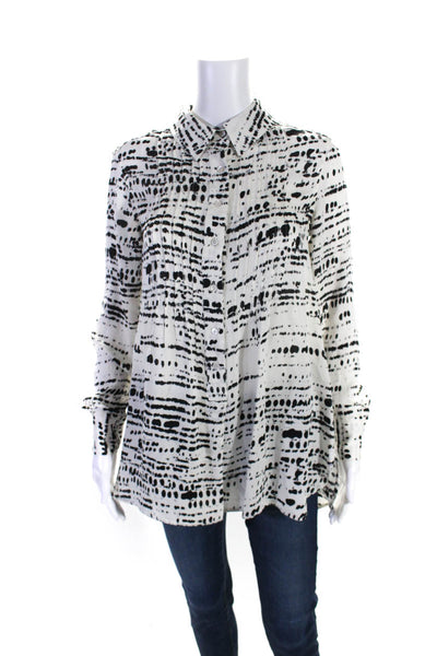 Marissa Webb Womens Silk Pleated Spotted Print Button Down Blouse White Size XS