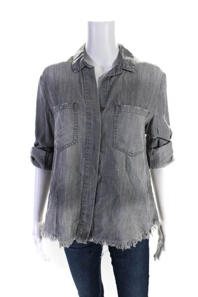 Bella Dahl Womens Long Sleeve Button Down Casual Collared Shirt Gray Size S