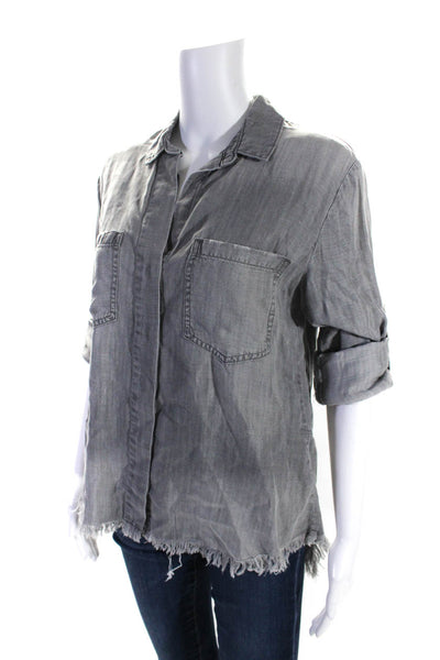 Bella Dahl Womens Long Sleeve Button Down Casual Collared Shirt Gray Size S