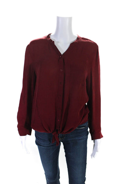 Joie Womens Silk Long Sleeve Button Down Tie Front Blouse Red Size S