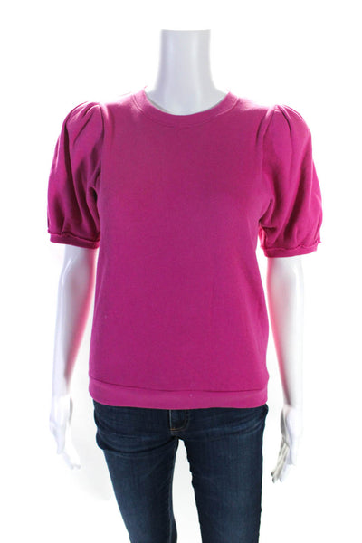 Nation LTD Womens Cotton Puff Sleeve Crewneck Pullover Top Pink Size XS