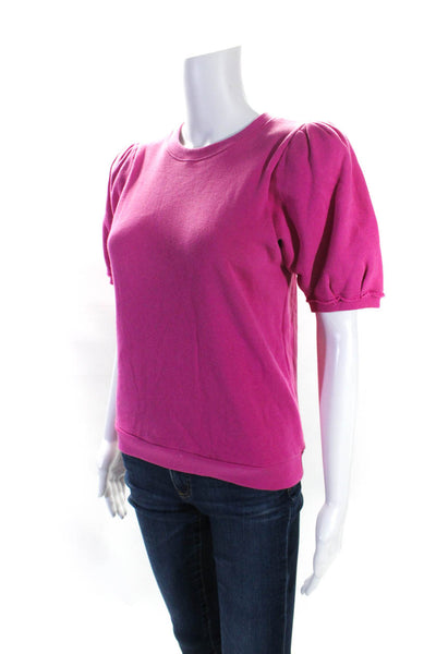 Nation LTD Womens Cotton Puff Sleeve Crewneck Pullover Top Pink Size XS