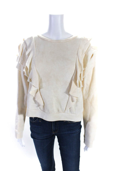 Love Shack Fancy Womens Cotton Ruffle Trim Crewneck Pullover Beige Size XS