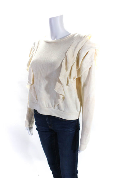 Love Shack Fancy Womens Cotton Ruffle Trim Crewneck Pullover Beige Size XS