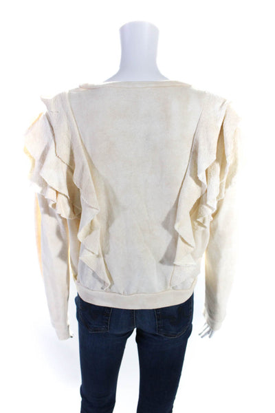 Love Shack Fancy Womens Cotton Ruffle Trim Crewneck Pullover Beige Size XS