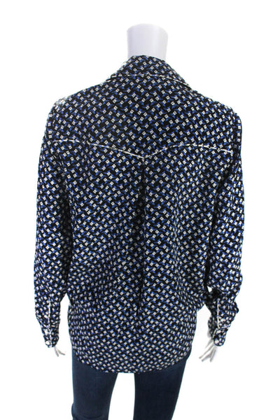 Veronica Beard Womens Silk Floral Print V Neck Blouse Blue Size 2