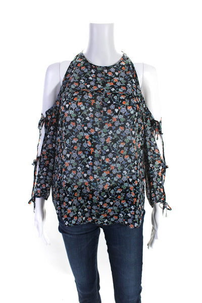 Veronica Beard Womens Silk Floral Print Cold Shoulder Blouse Multicolor Size 6