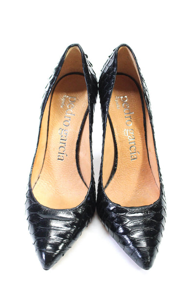 Pedro Garcia Womens Snakeskin Pointed Toe Stiletto Pumps Black Size 8.5