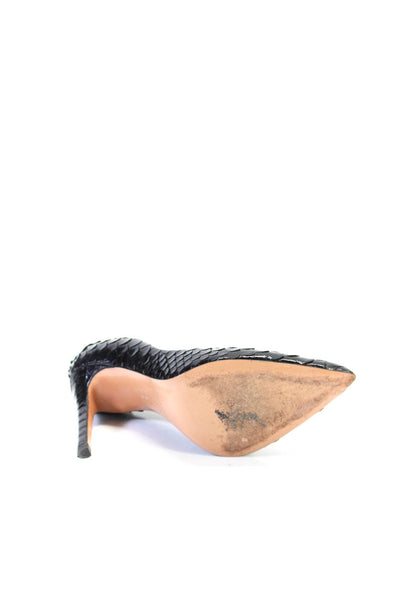 Pedro Garcia Womens Snakeskin Pointed Toe Stiletto Pumps Black Size 8.5