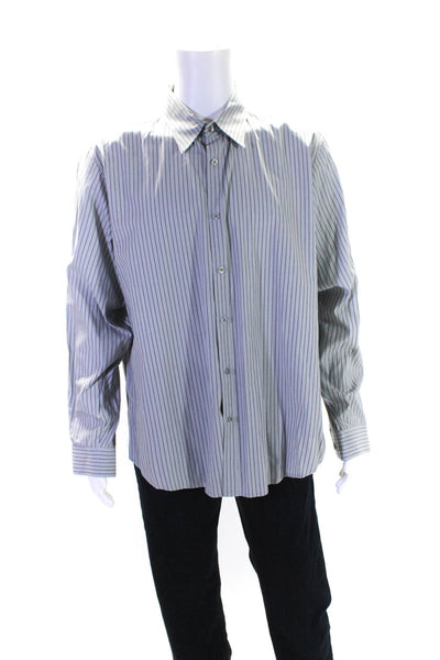 Theory Mens Cotton Striped Print Long Sleeve Button Down Shirt Gray Sz 2XL