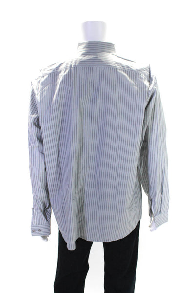 Theory Mens Cotton Striped Print Long Sleeve Button Down Shirt Gray Sz 2XL