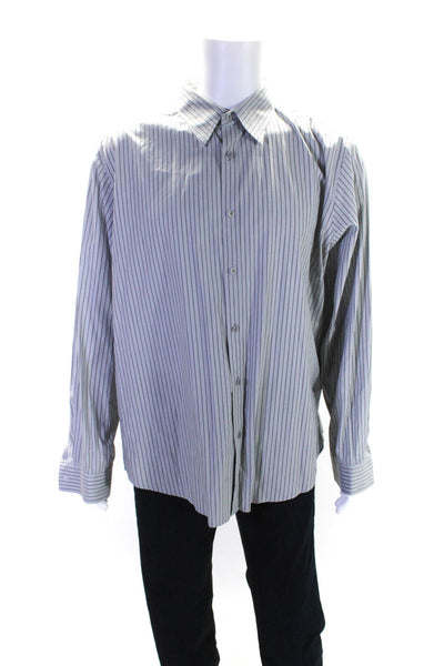 Theory Mens Cotton Striped Print Long Sleeve Button Down Shirt Gray Size 2XL