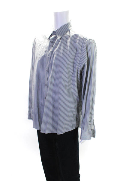 Theory Mens Cotton Striped Print Long Sleeve Button Down Shirt Gray Size 2XL