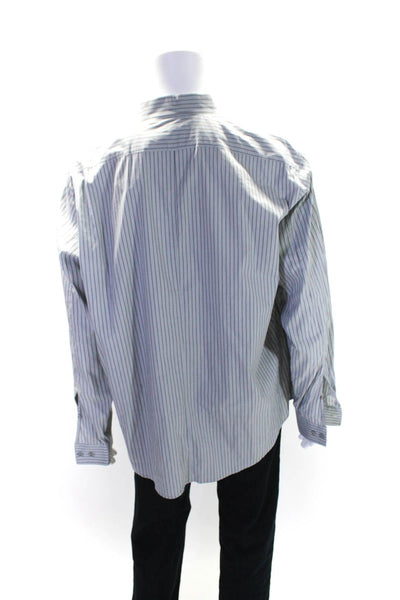 Theory Mens Cotton Striped Print Long Sleeve Button Down Shirt Gray Size 2XL