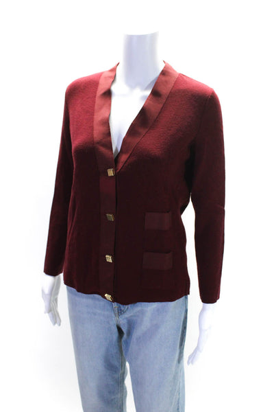 Moda Caprese Women's V-Neck Long Sleeves Button Up Cardigan Burgundy Size 14