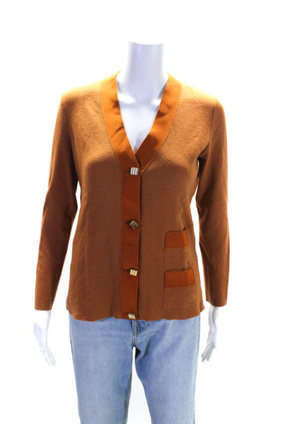 Moda Caprese Women's V-Neck Long Sleeves Button Down Cardigan Brown Size 12