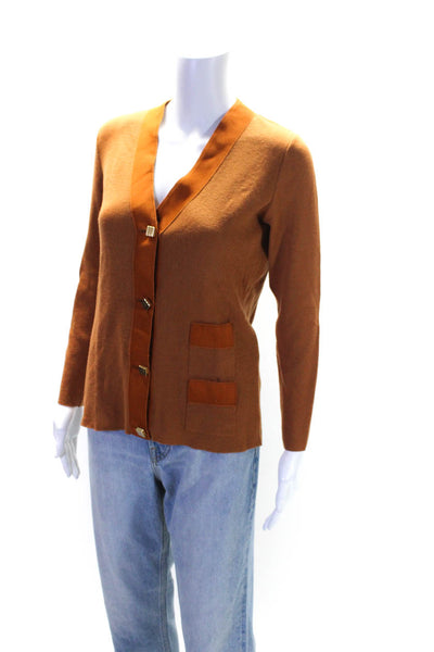 Moda Caprese Women's V-Neck Long Sleeves Button Down Cardigan Brown Size 12