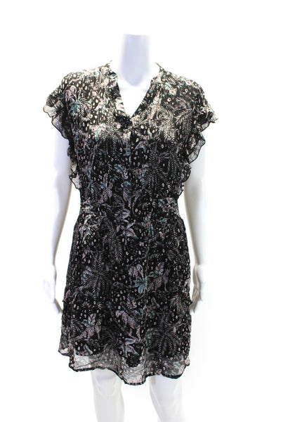 Berenice Womens Chiffon Floral Print Ruffled Mini Tiered Dress Black Size 36