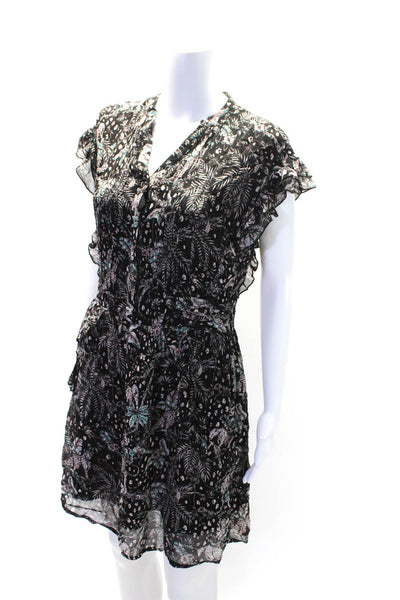 Berenice Womens Chiffon Floral Print Ruffled Mini Tiered Dress Black Size 36