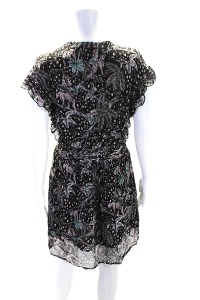 Berenice Womens Chiffon Floral Print Ruffled Mini Tiered Dress Black Size 36