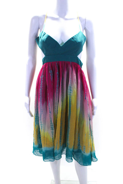 BCBG Max Azria Womens Silk Tie Dye Print Cut Out Dress Multi Colored Size 6