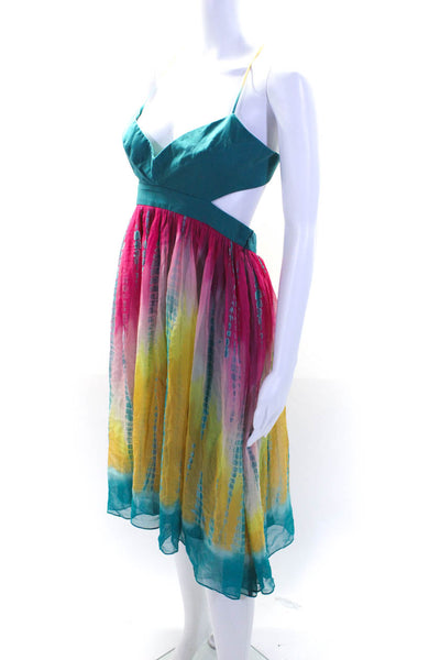 BCBG Max Azria Womens Silk Tie Dye Print Cut Out Dress Multi Colored Size 6