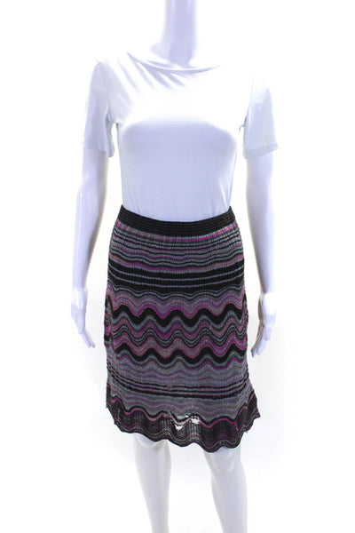 M Missoni Womens Knit Striped Knee Length A Line Skirt Gray Pink Size 8