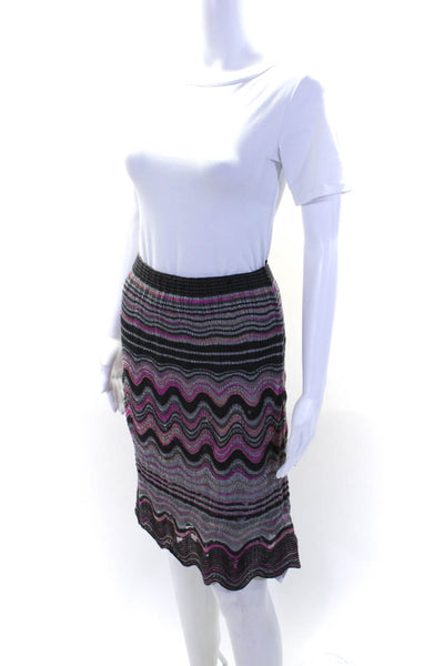 M Missoni Womens Knit Striped Knee Length A Line Skirt Gray Pink Size 8