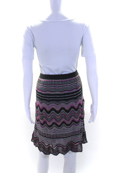 M Missoni Womens Knit Striped Knee Length A Line Skirt Gray Pink Size 8