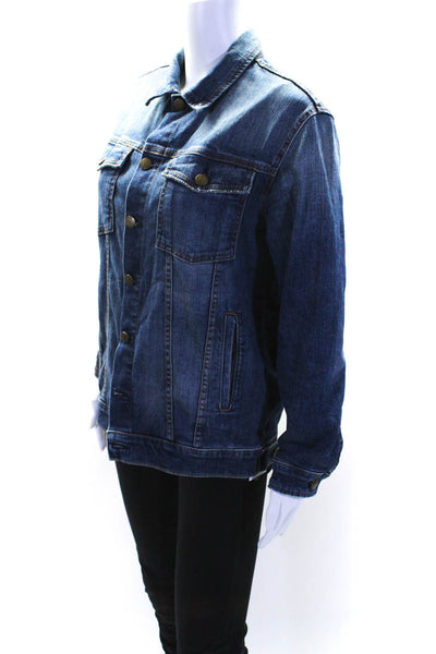 Current/Elliott Womens Denim Button Down Oversized Trucker Jacket Blue Sz 0