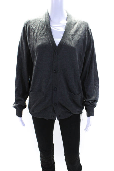 Saks Fifth Avenue Womens Button Down Cardigan Sweater Gray Wool Size Medium