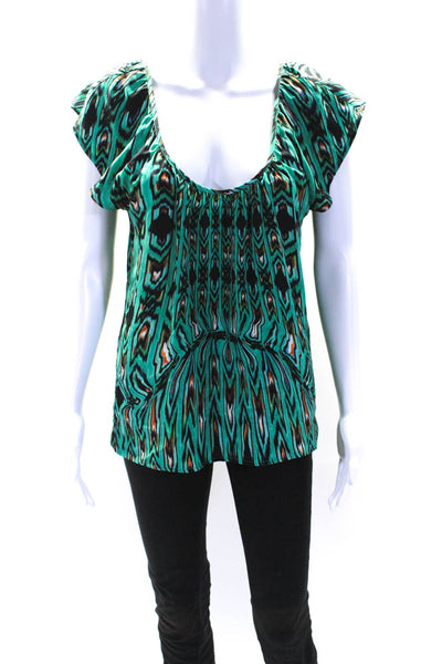 Twelfth Street by Cynthia Vincent Womens Silk Abstract Print Blouse Green Size S