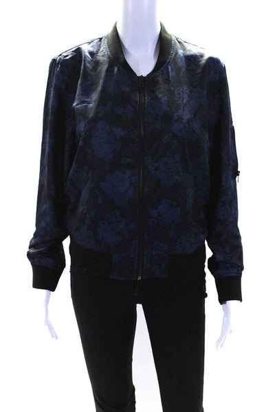 Silence And Noise Womens Abstract Print Long Sleeve Bomber Jacket Blue Size XS