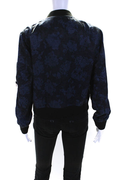 Silence And Noise Womens Abstract Print Long Sleeve Bomber Jacket Blue Size XS