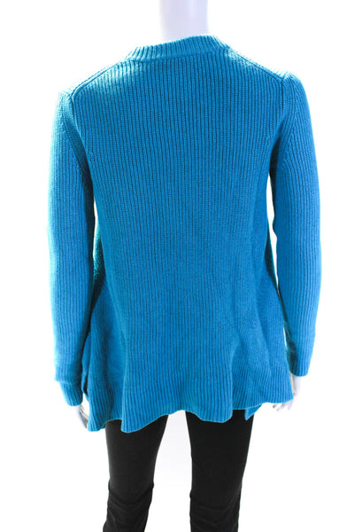 Proenza Schouler Womens Wool Thick Knit Flared Hem Crewneck Sweater Blue Size XS