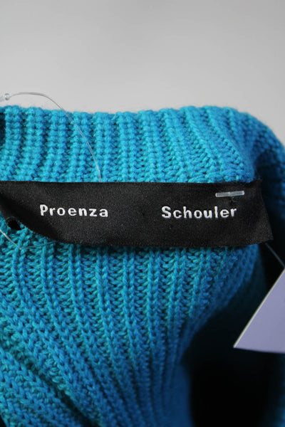 Proenza Schouler Womens Wool Thick Knit Flared Hem Crewneck Sweater Blue Size XS