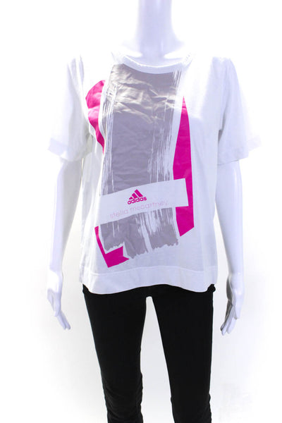 Adidas by Stella McCartney Womens Paint Stroke Graphic T-Shirt White Pink Size S