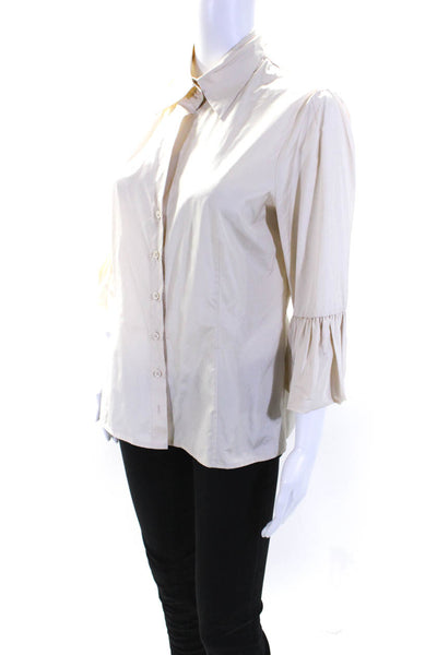 BCBGMAXAZRIA Womens 3/4 Flounce Sleeve Collared Button Down Shirt Beige Size M